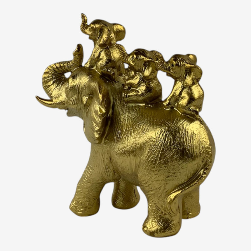 Metallic Gold Elephant Family Figurine — Playful Design | Home Decor