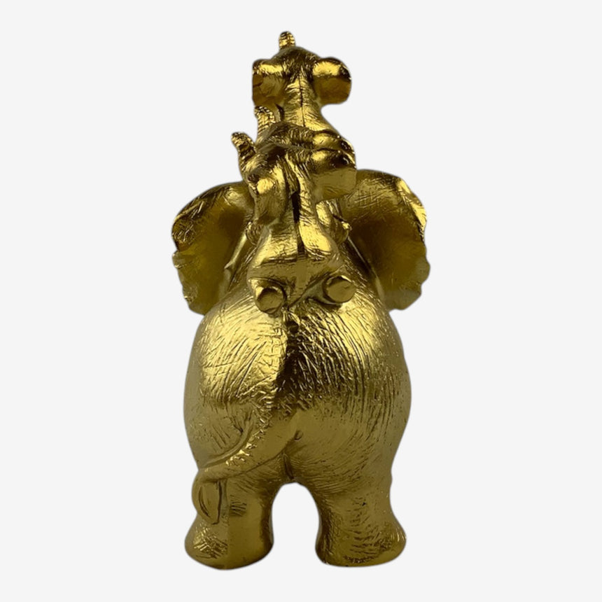 Metallic Gold Elephant Family Figurine — Playful Design | Home Decor
