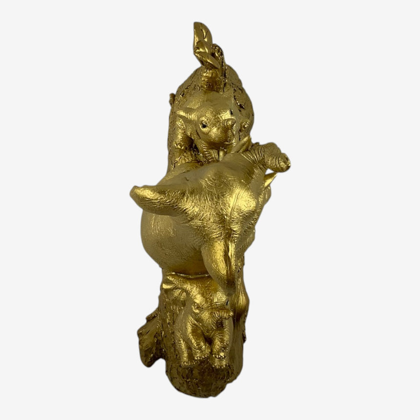 Gold-Tone Elephant Family Figurine on Tree Branch | Home Decor