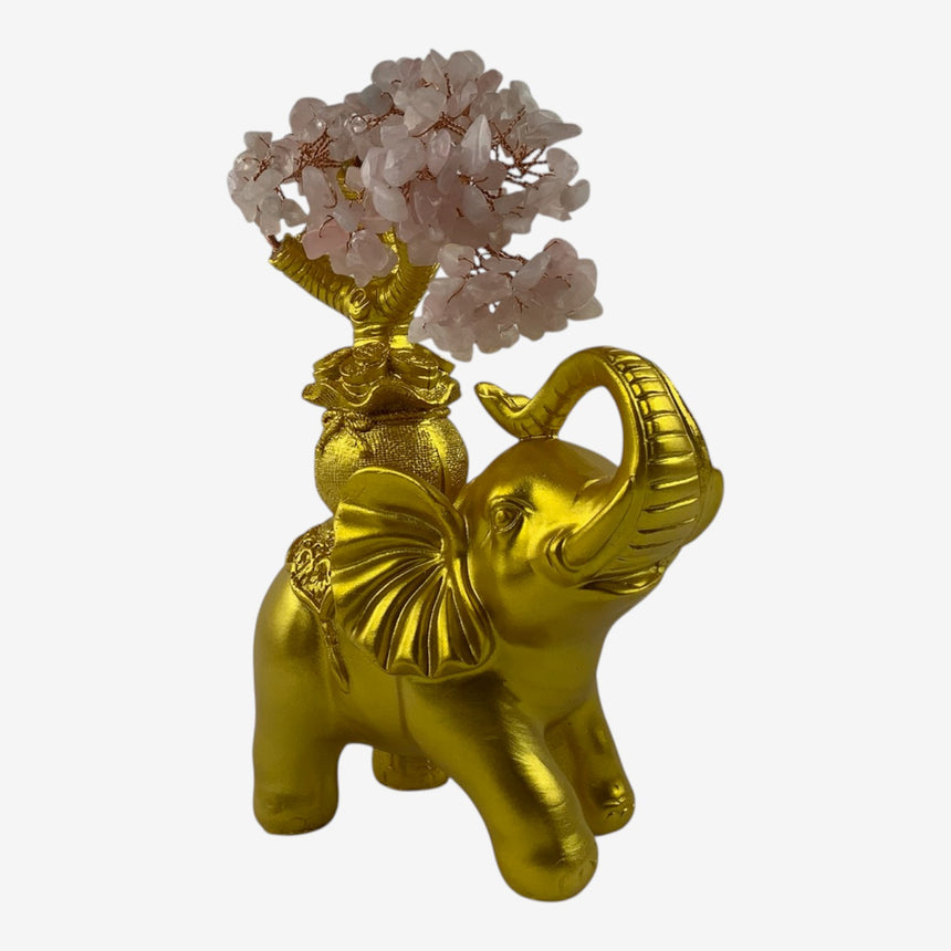 Gold Elephant Figurine with Quartz Gemstone Money Tree | Home Decor