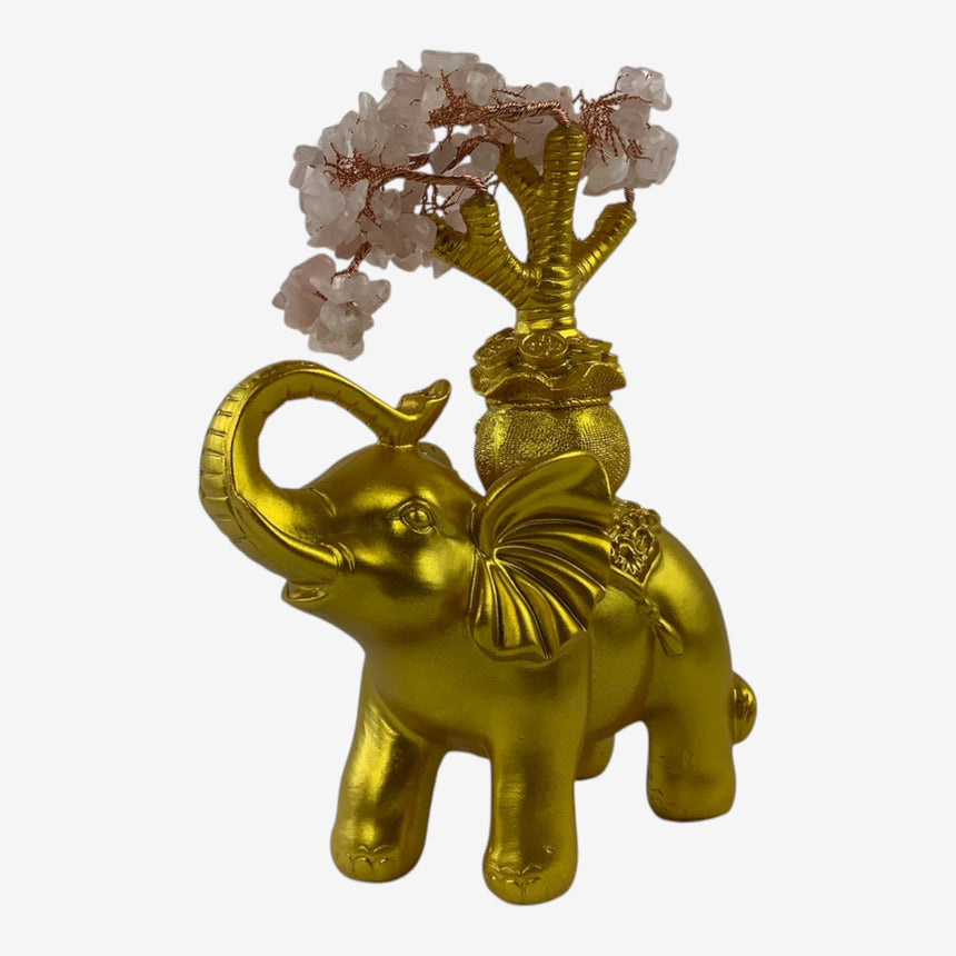 Gold Elephant Figurine with Quartz Gemstone Money Tree | Home Decor