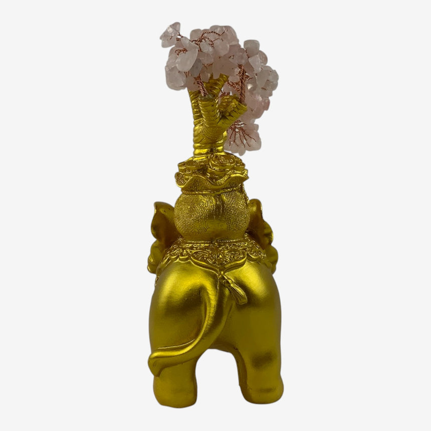 Gold Elephant Figurine with Quartz Gemstone Money Tree | Home Decor
