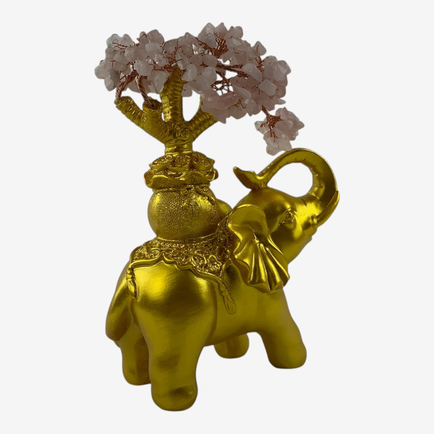 Gold Elephant Figurine with Quartz Gemstone Money Tree | Home Decor