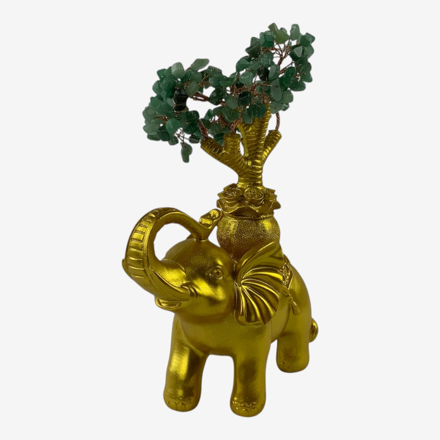 Gold Elephant Figurine with Quartz Gemstone Money Tree | Home Decor