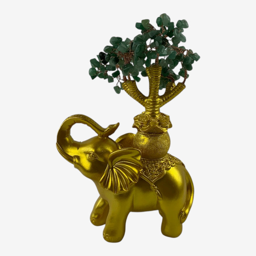 Gold Elephant Figurine with Quartz Gemstone Money Tree | Home Decor