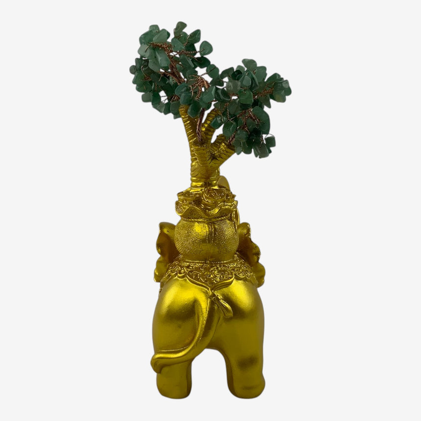 Gold Elephant Figurine with Quartz Gemstone Money Tree | Home Decor