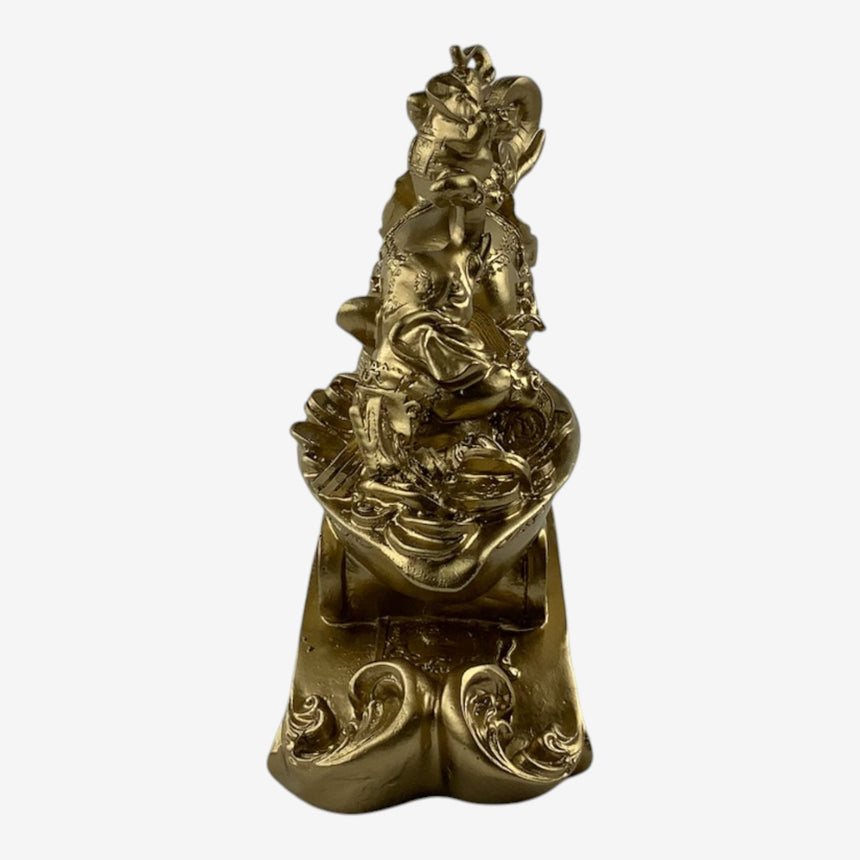 Gold-Tone Polyresin Elephant Cart Figurine with Coins | Home Decor