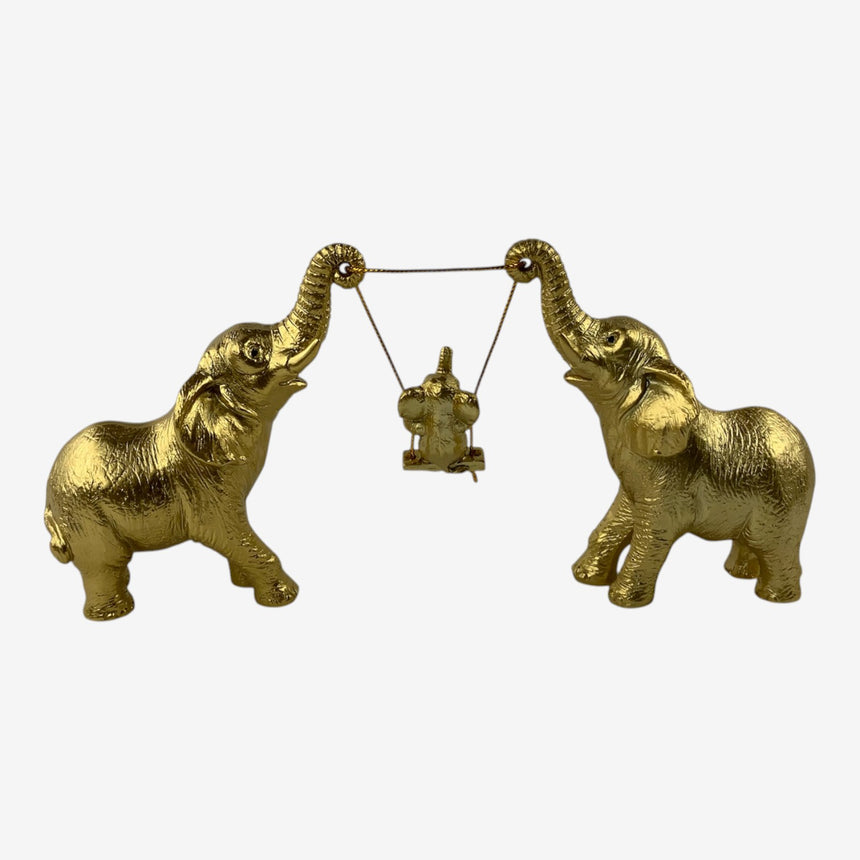 Gold-Tone Elephant Pair Figurine with Swinging Calf | Home Decor