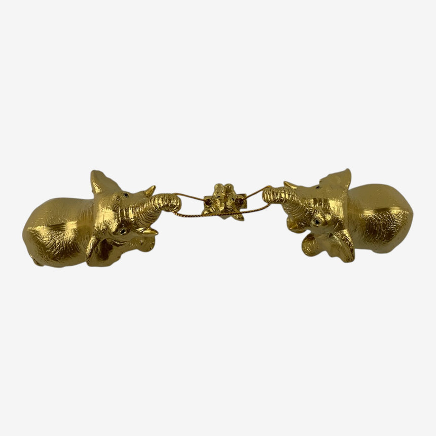 Gold-Tone Elephant Pair Figurine with Swinging Calf | Home Decor