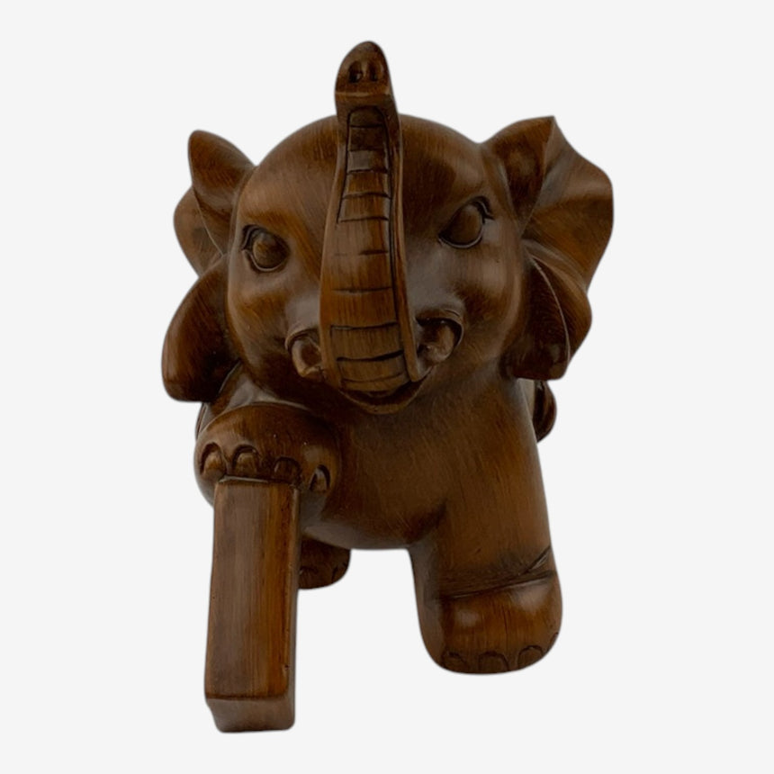 Wood Elephant with Gold Accents and Plaques | Home Decor