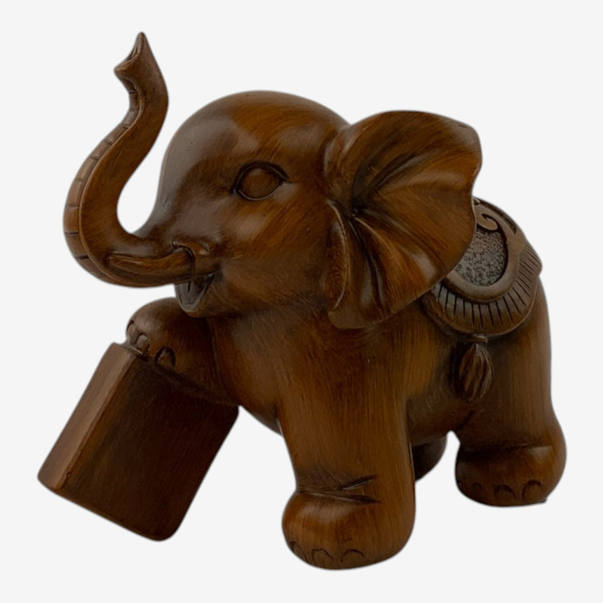 Wood Elephant with Gold Accents and Plaques | Home Decor