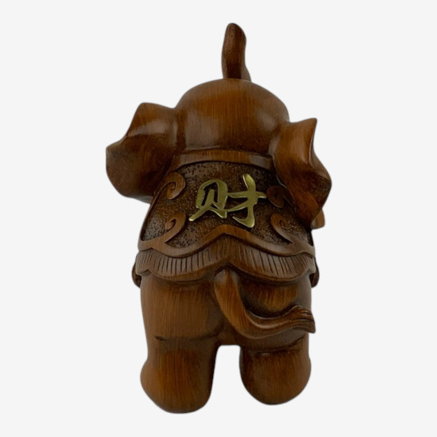 Wood Elephant with Gold Accents and Plaques | Home Decor