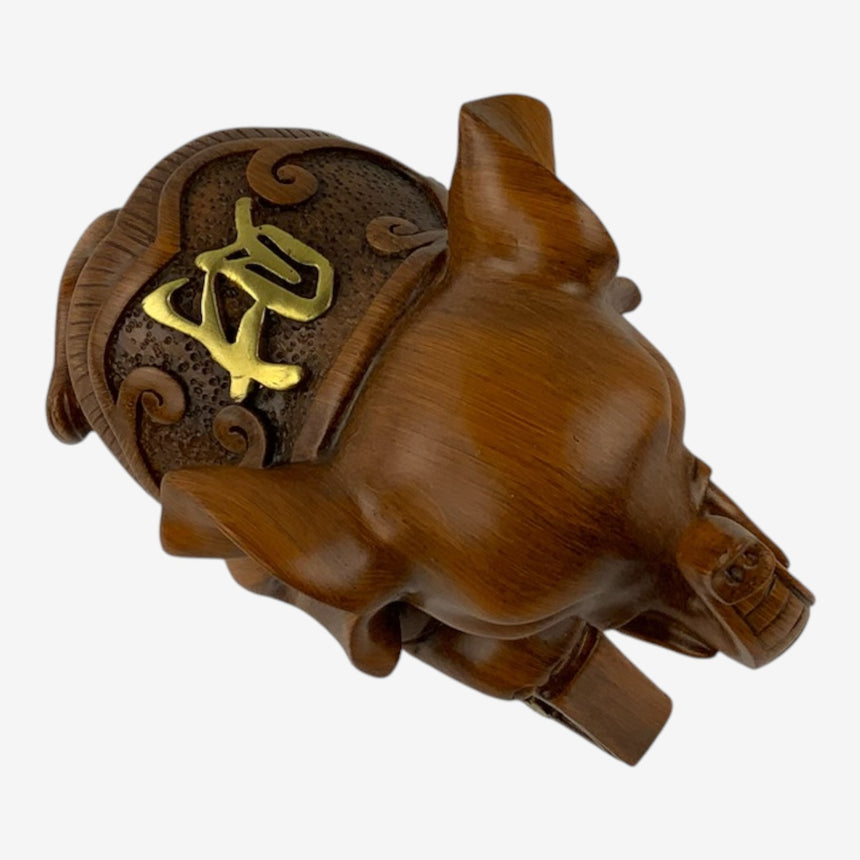 Wood Elephant with Gold Accents and Plaques | Home Decor