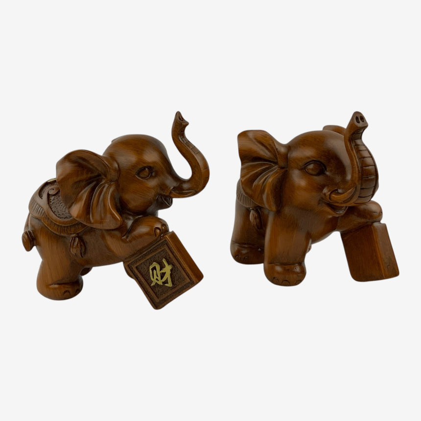 Wood Elephant with Gold Accents and Plaques | Home Decor