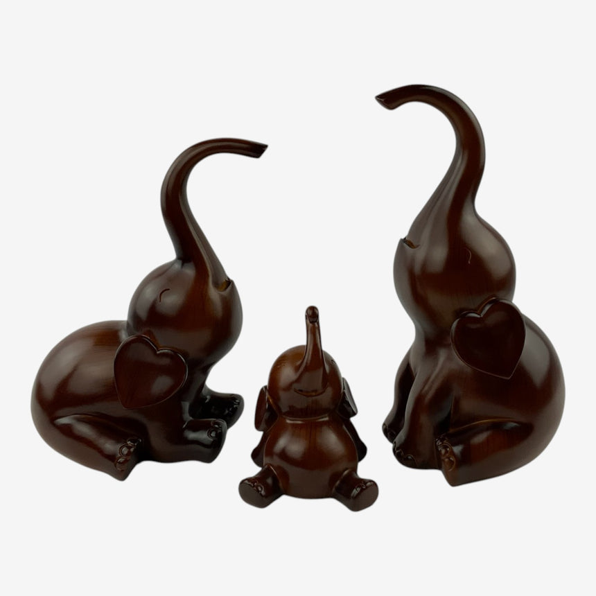 Sitting Wood Elephant Figurines Set of 3 | Home Decor