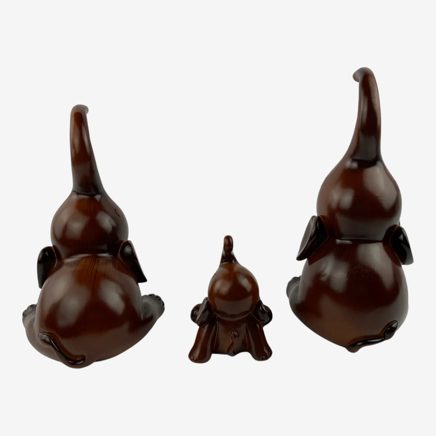 Sitting Wood Elephant Figurines Set of 3 | Home Decor