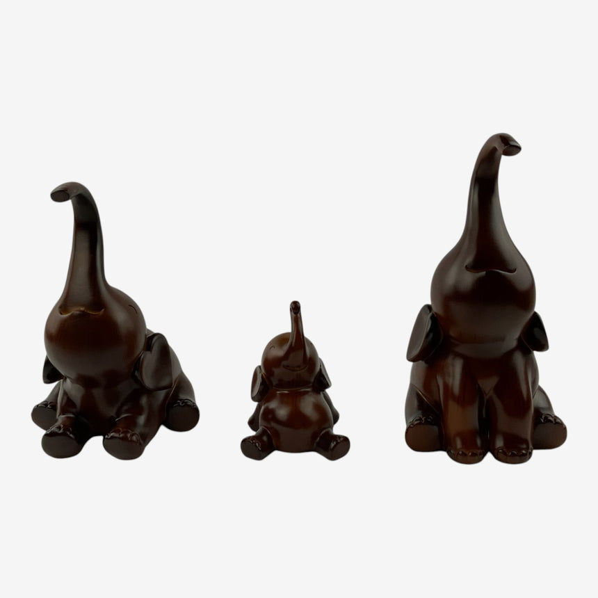 Sitting Wood Elephant Figurines Set of 3 | Home Decor