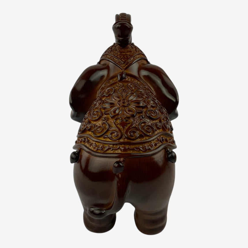 Ornate Wood Elephant Figurine with Carved Saddle | Home Decor