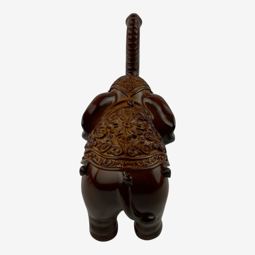 Ornate Wood Elephant Figurine with Carved Saddle | Home Decor