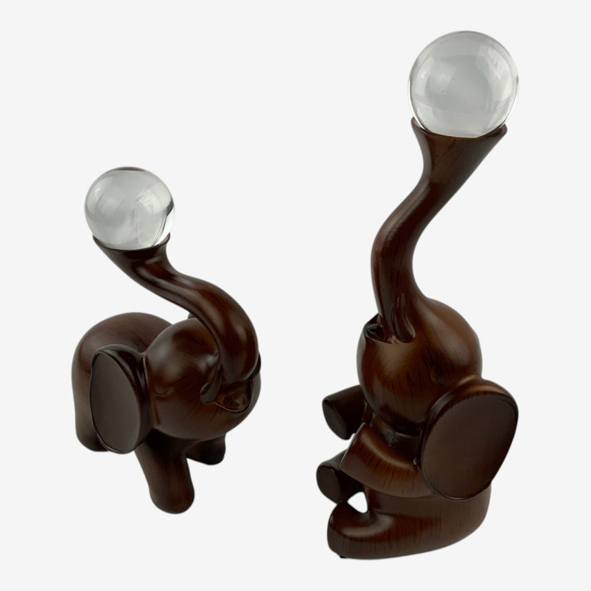 Elephant Figurines with Glass Spheres | Home Decor