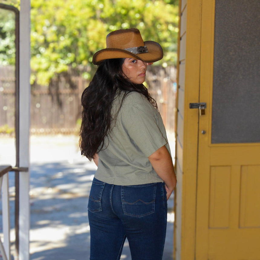 Western Cowboy Hat — Woven Straw with Concho Badge Band | Hats
