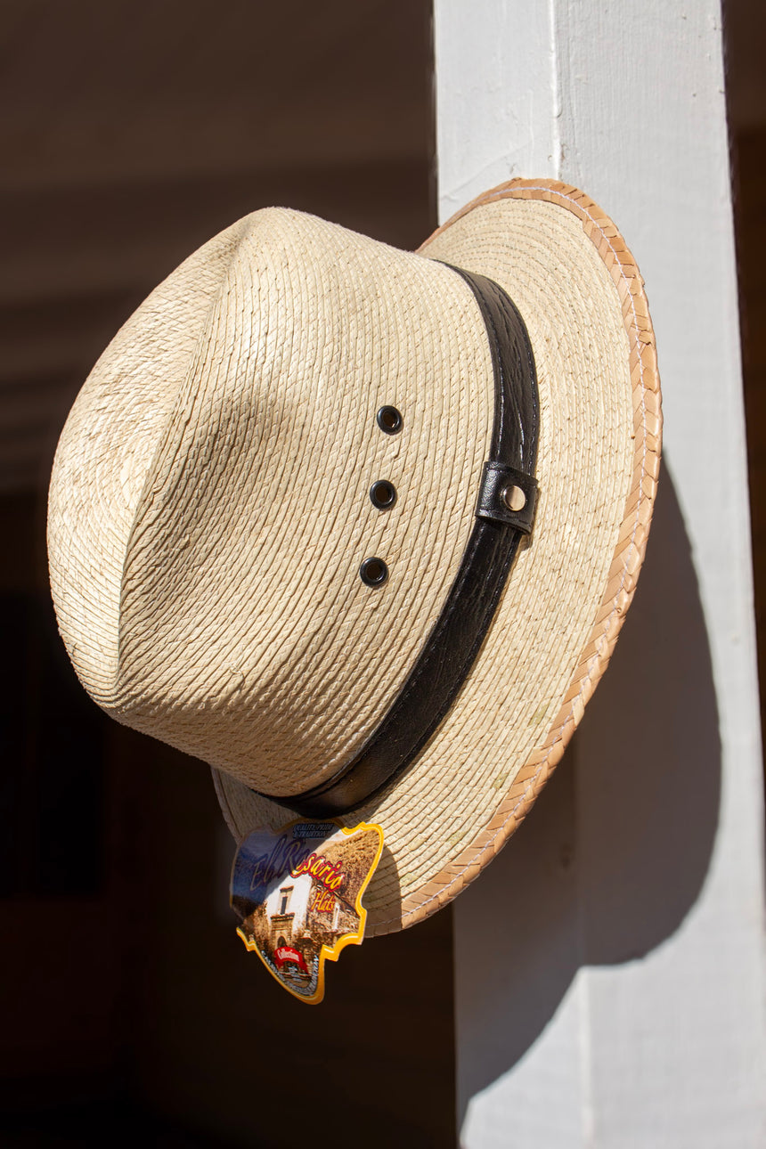 Woven Straw Fedora Hat with Vent Eyelets & Black Band | Hats