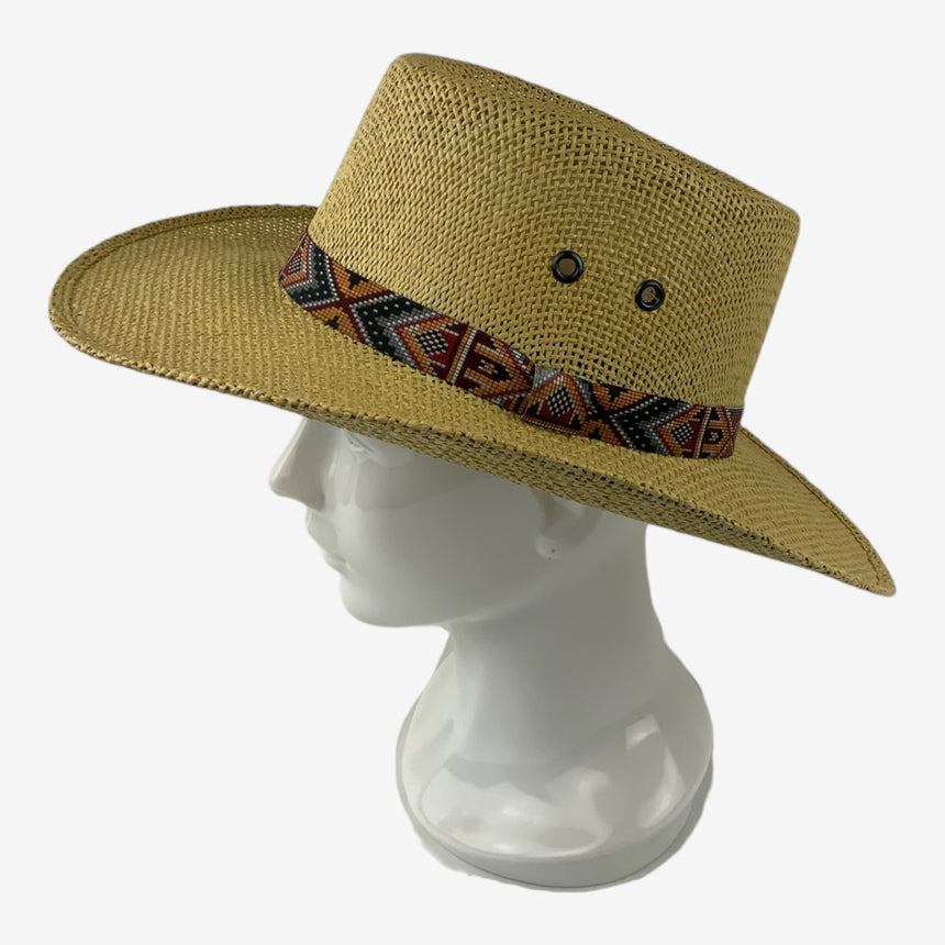 Ventilated Crown, Pattern Band Wide-Brim Straw Bolero | Hats