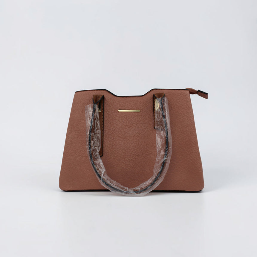 Vegan Leather Satchel & Wallet Set, front view of the light brown satchel on white background