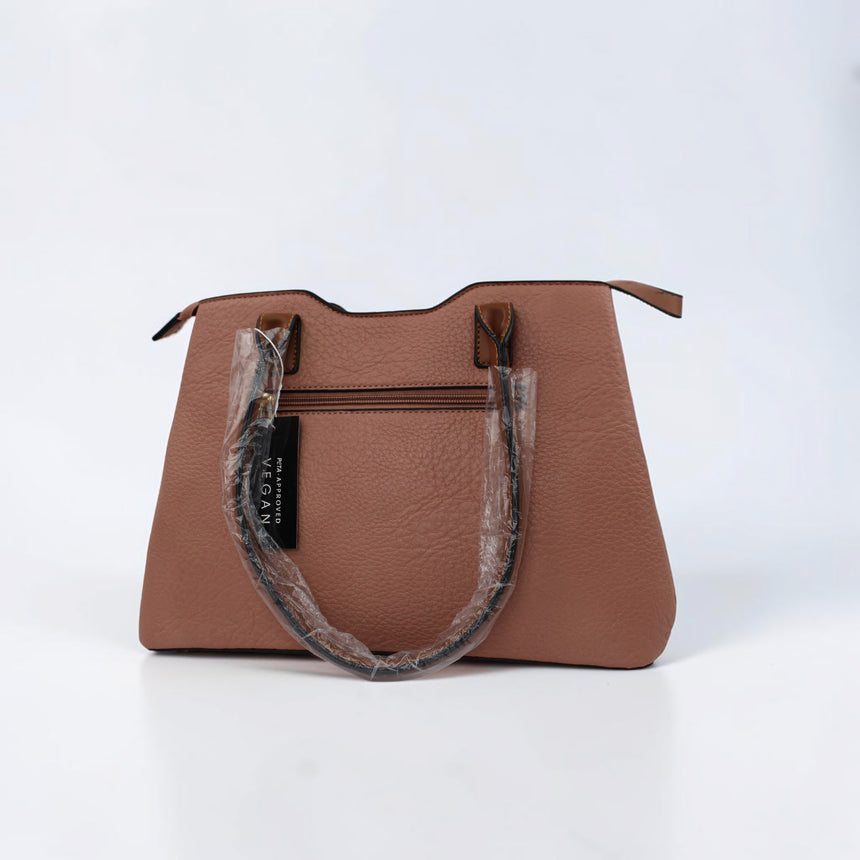 Vegan Leather Satchel & Wallet Set, back of the satchel showing exterior zip pocket