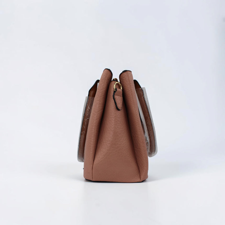 Vegan Leather Satchel & Wallet Set, satchel side profile showing gusset and zip pulls