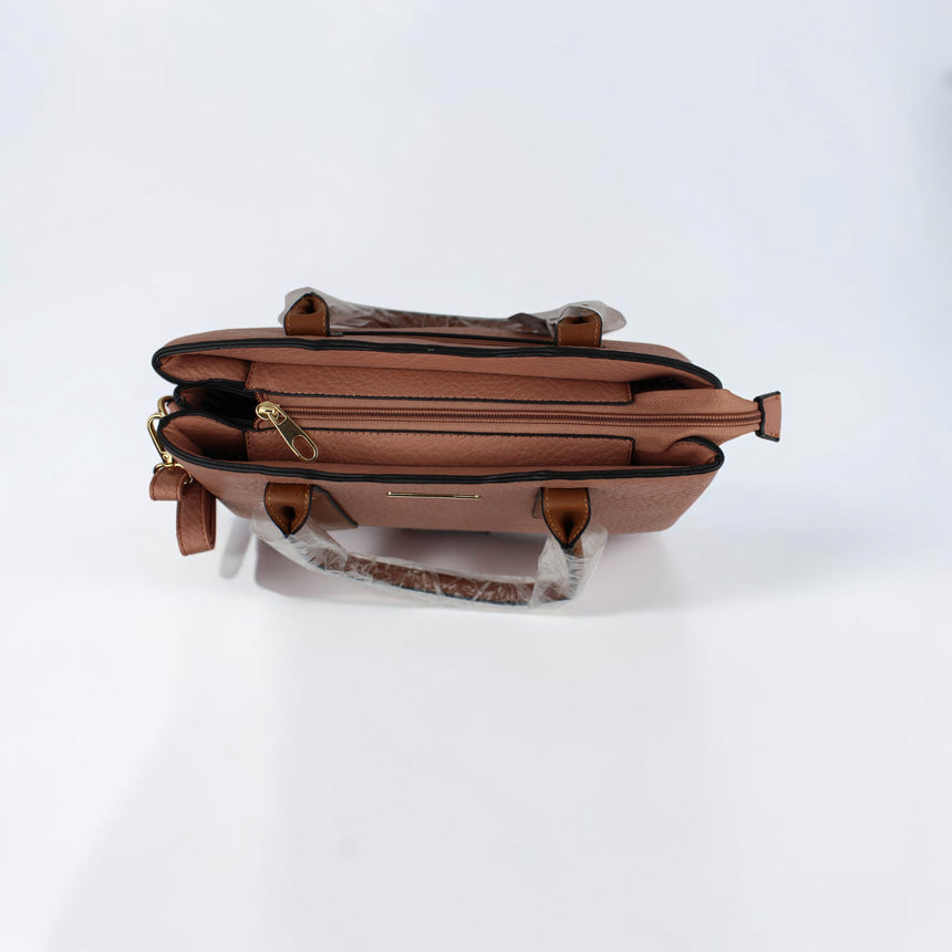 Vegan Leather Satchel & Wallet Set, top view closed showing double zip closures