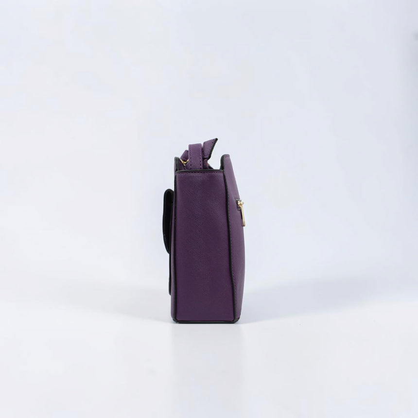 Saffiano Vegan Leather Crossbody, side profile showing slim gusset