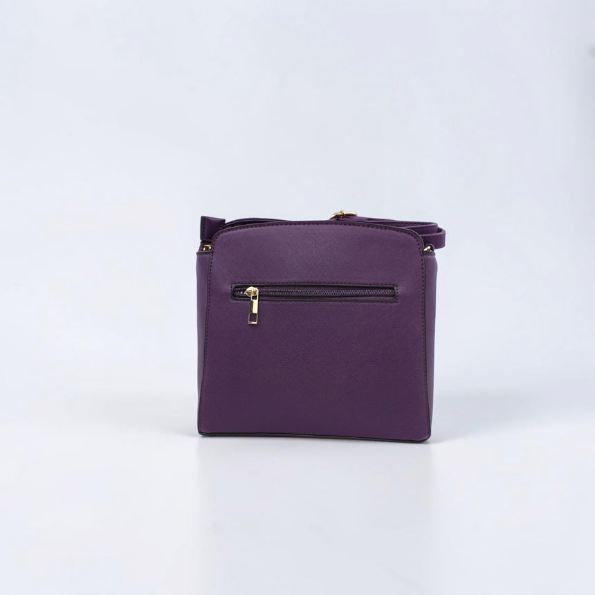 Saffiano Vegan Leather Crossbody, back view showing exterior zip pocket