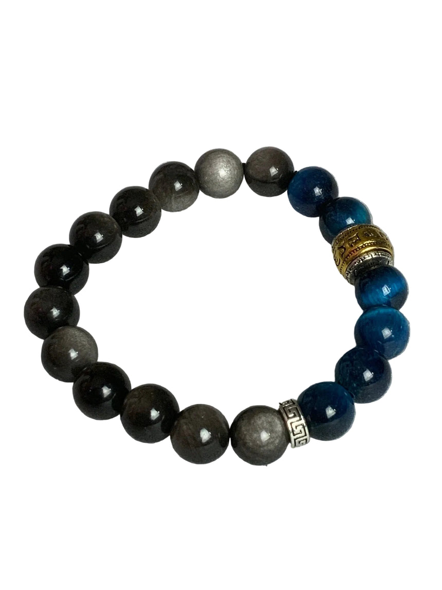 Silver Obsidian With Blue Cat Eye | Bracelet