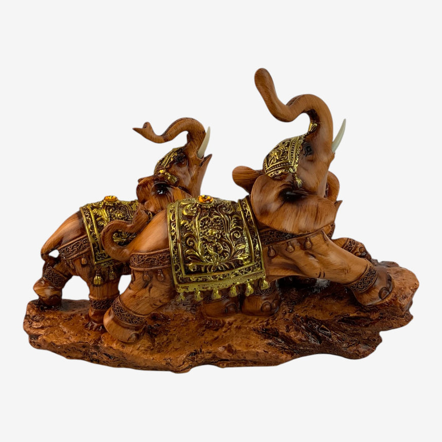Elephant Family Sculpture – Mahogany-Brown Herd Figurine | Home Decor
