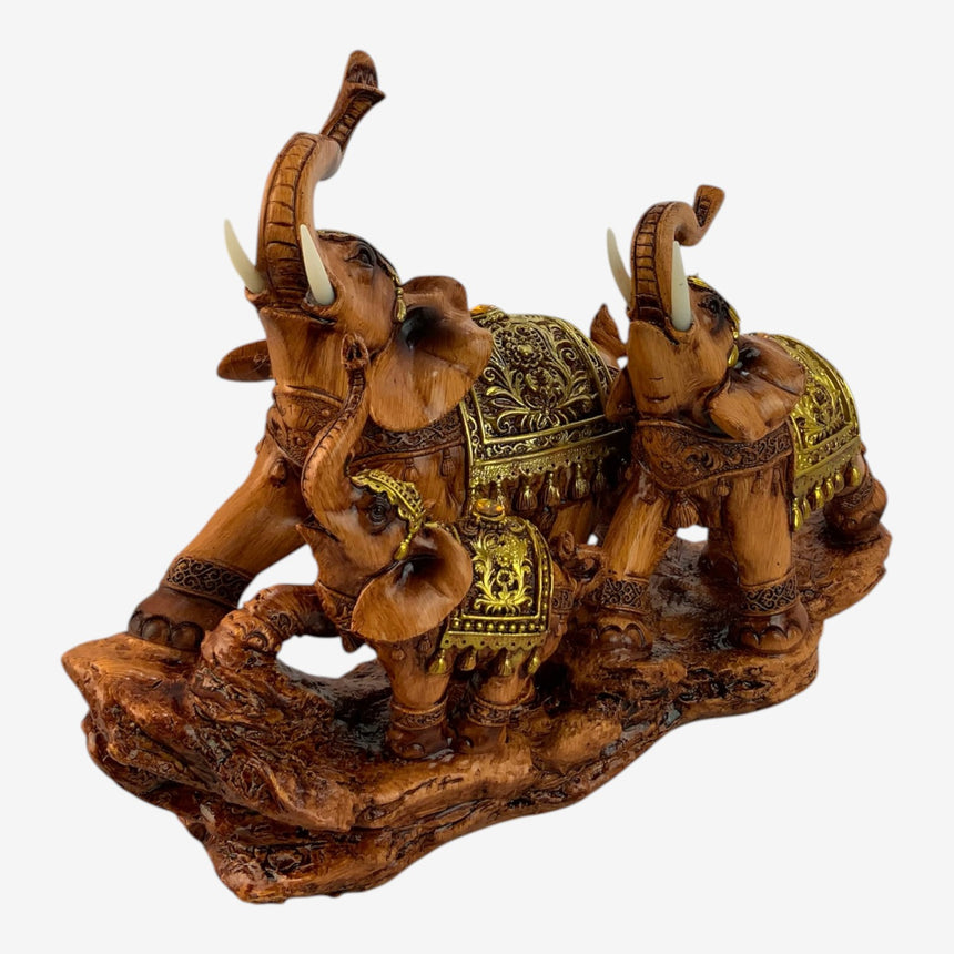 Elephant Family Sculpture – Mahogany-Brown Herd Figurine | Home Decor