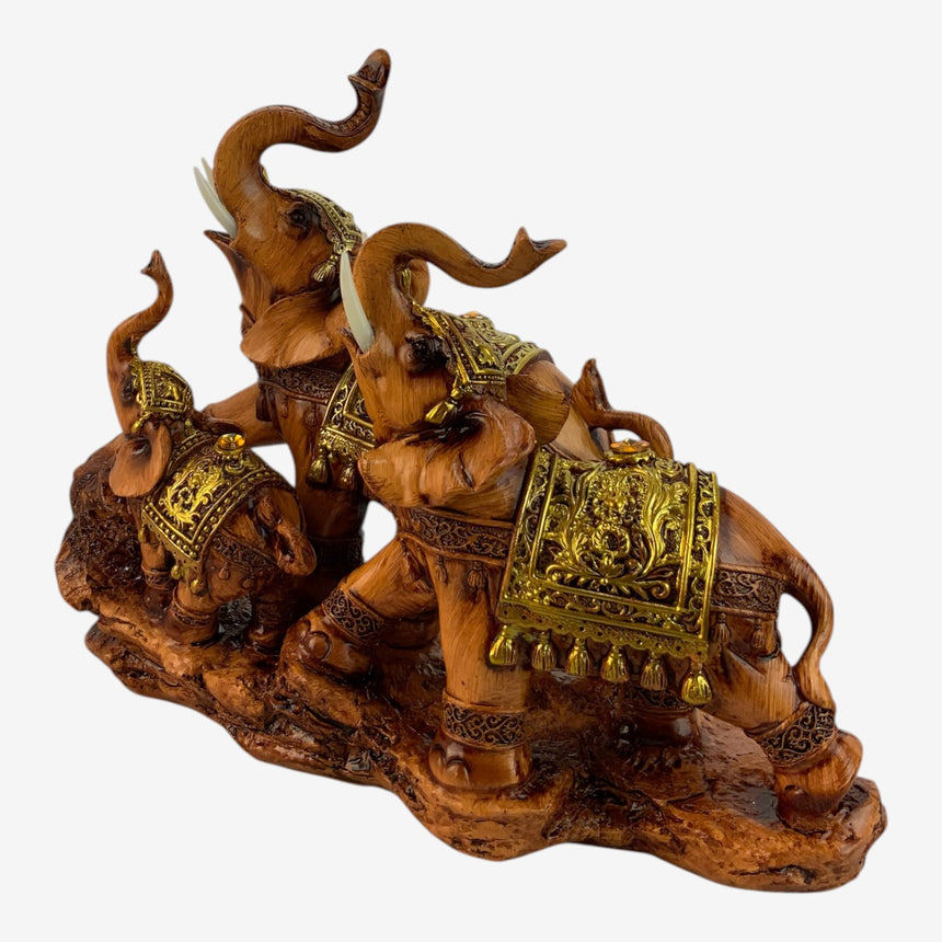 Elephant Family Sculpture – Mahogany-Brown Herd Figurine | Home Decor