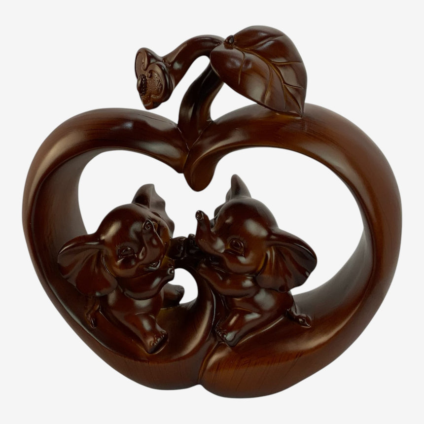 Heart-Shaped Baby Elephant Figurine – Mahogany Brown Love Statue | Home Decor