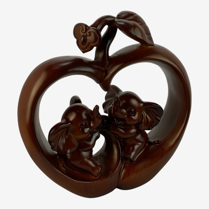 Heart-Shaped Baby Elephant Figurine – Mahogany Brown Love Statue | Home Decor