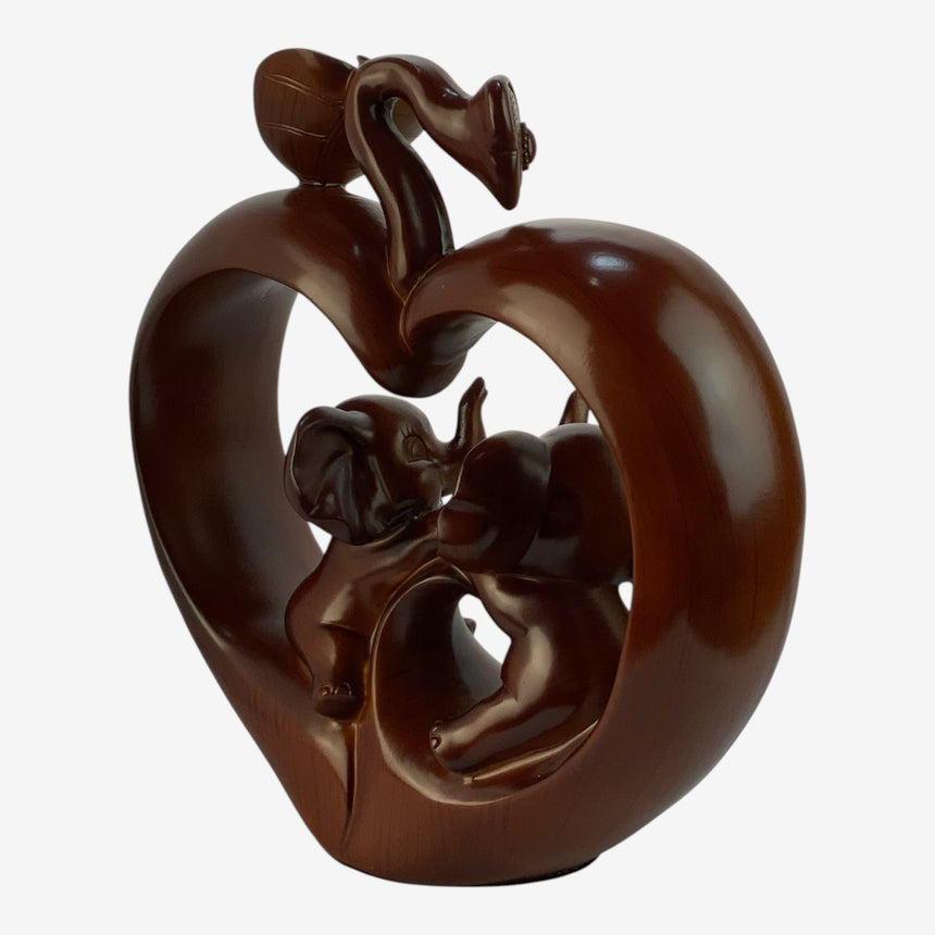 Heart-Shaped Baby Elephant Figurine – Mahogany Brown Love Statue | Home Decor