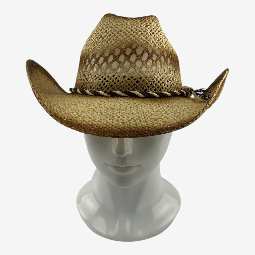 Dark Edges Vented Straw Western Style, Open-Weave Crown & Curved Brim | Hats
