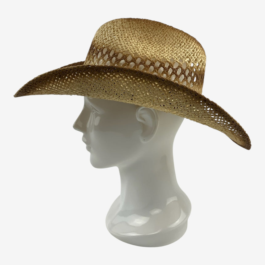 Dark Edges Vented Straw Western Style, Open-Weave Crown & Curved Brim | Hats