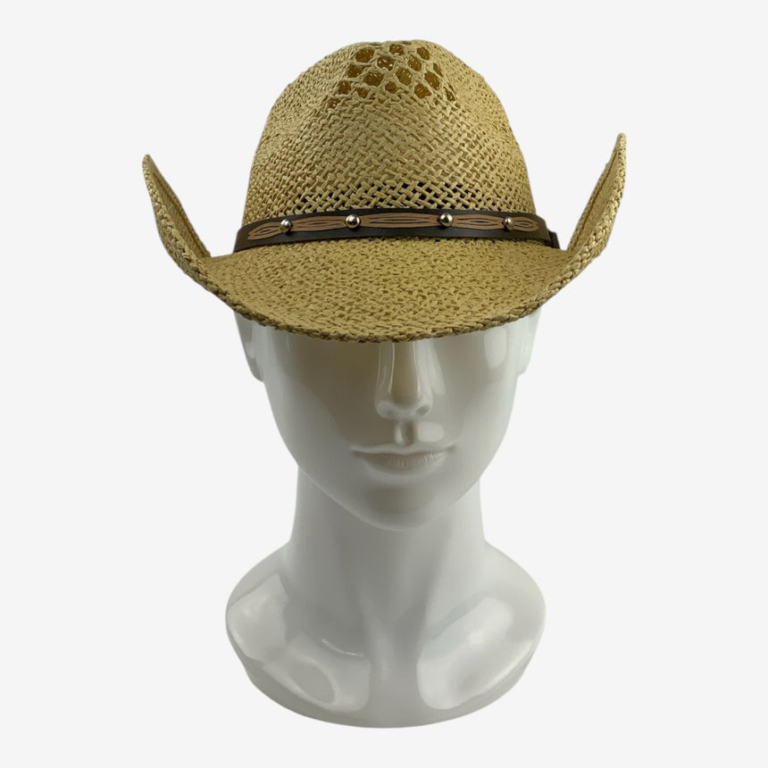 Vented Straw Western Style, Open-Weave Crown & Curved Brim | Hats