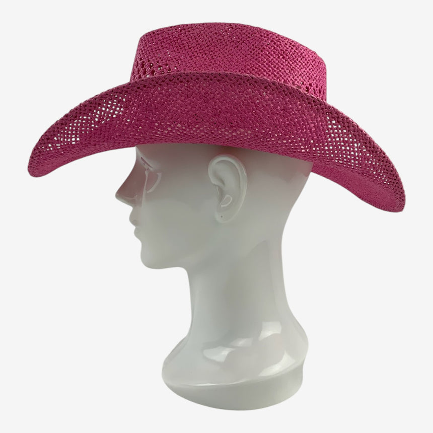 Pink Open-Weave Western — Studded Band, Curved Brim | Hats