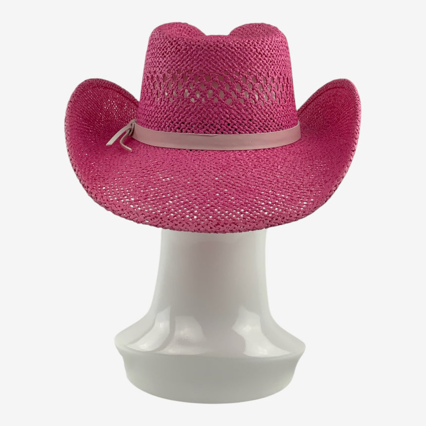 Pink Open-Weave Western — Studded Band, Curved Brim | Hats