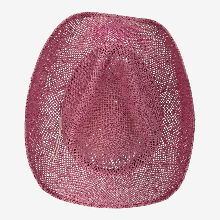 Pink Open-Weave Western — Studded Band, Curved Brim | Hats