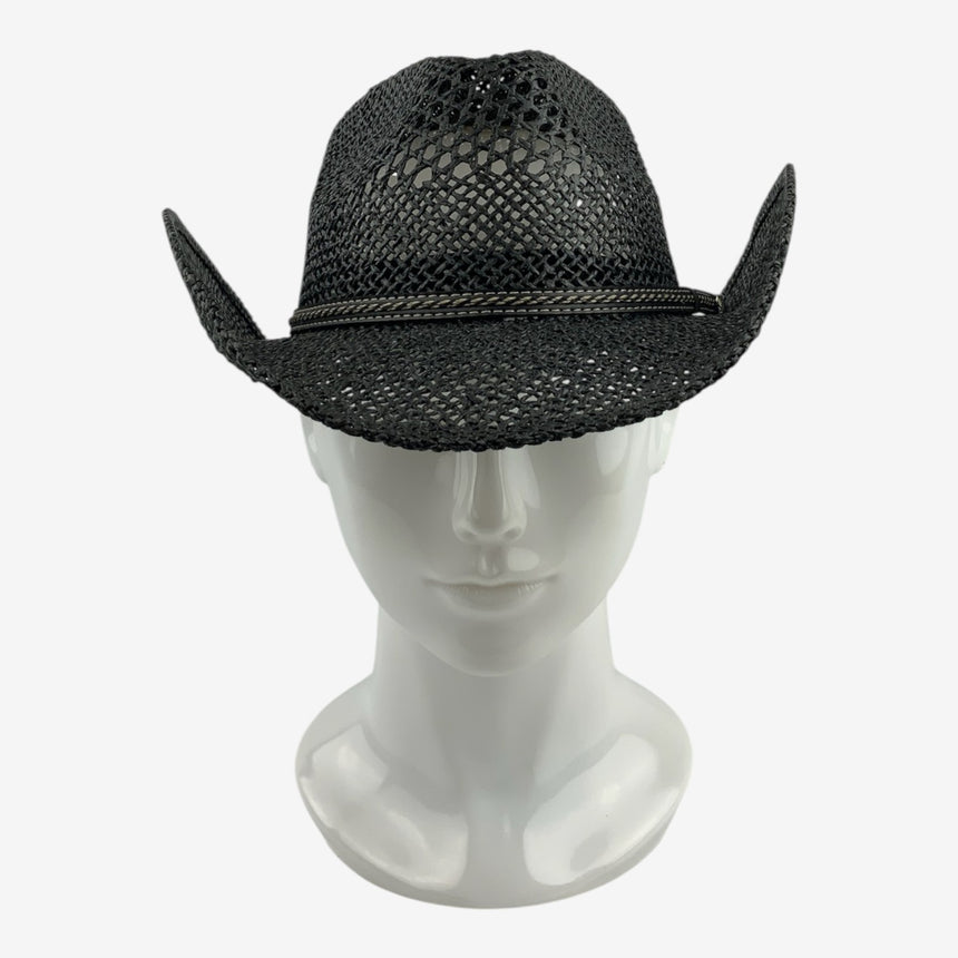 Black Open-Weave Western — Breathable Crown, Braided Band | Hats