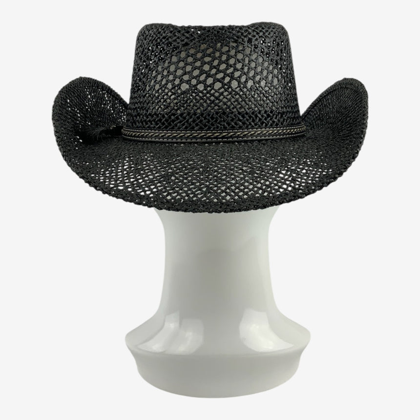 Black Open-Weave Western — Breathable Crown, Braided Band | Hats