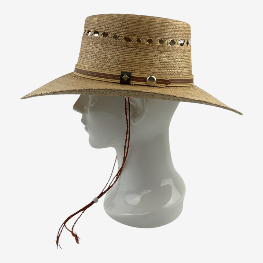Palm Straw Gambler — Wide Brim, Vent Row Crown, Adjustable Chin Cord | Hats