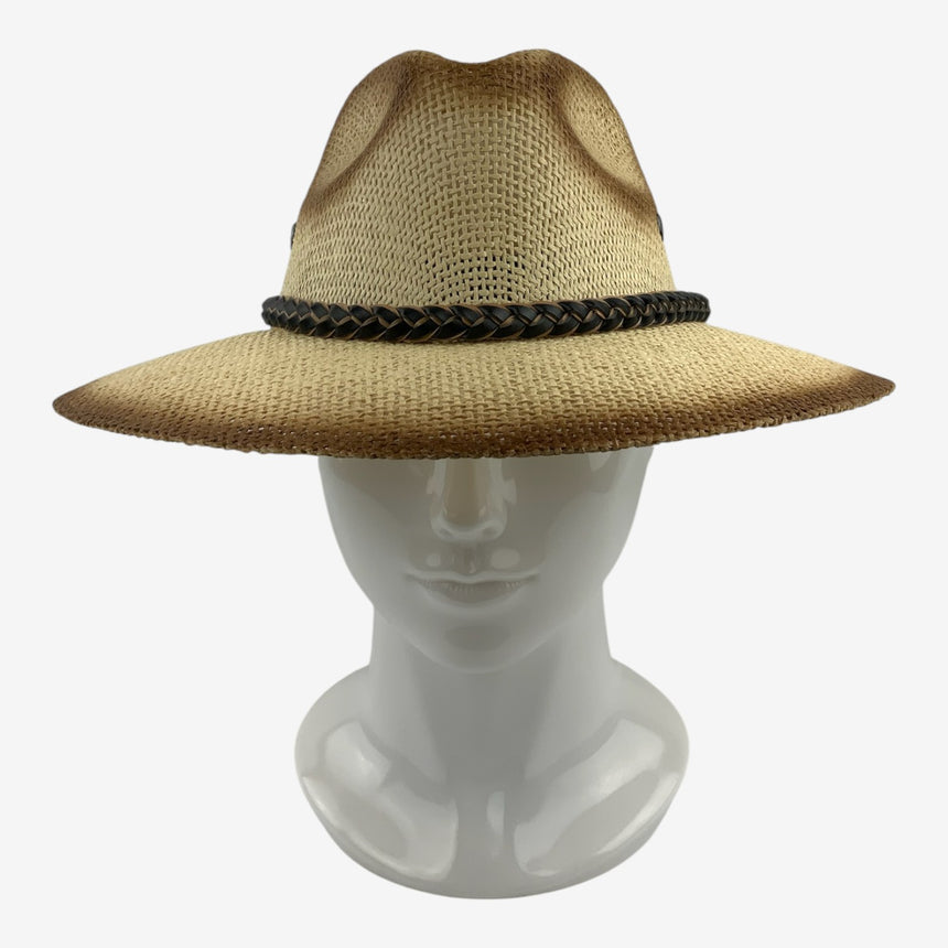 Wide-Brim Woven Straw Safari — Burnt Edge & Braided Band | Hats